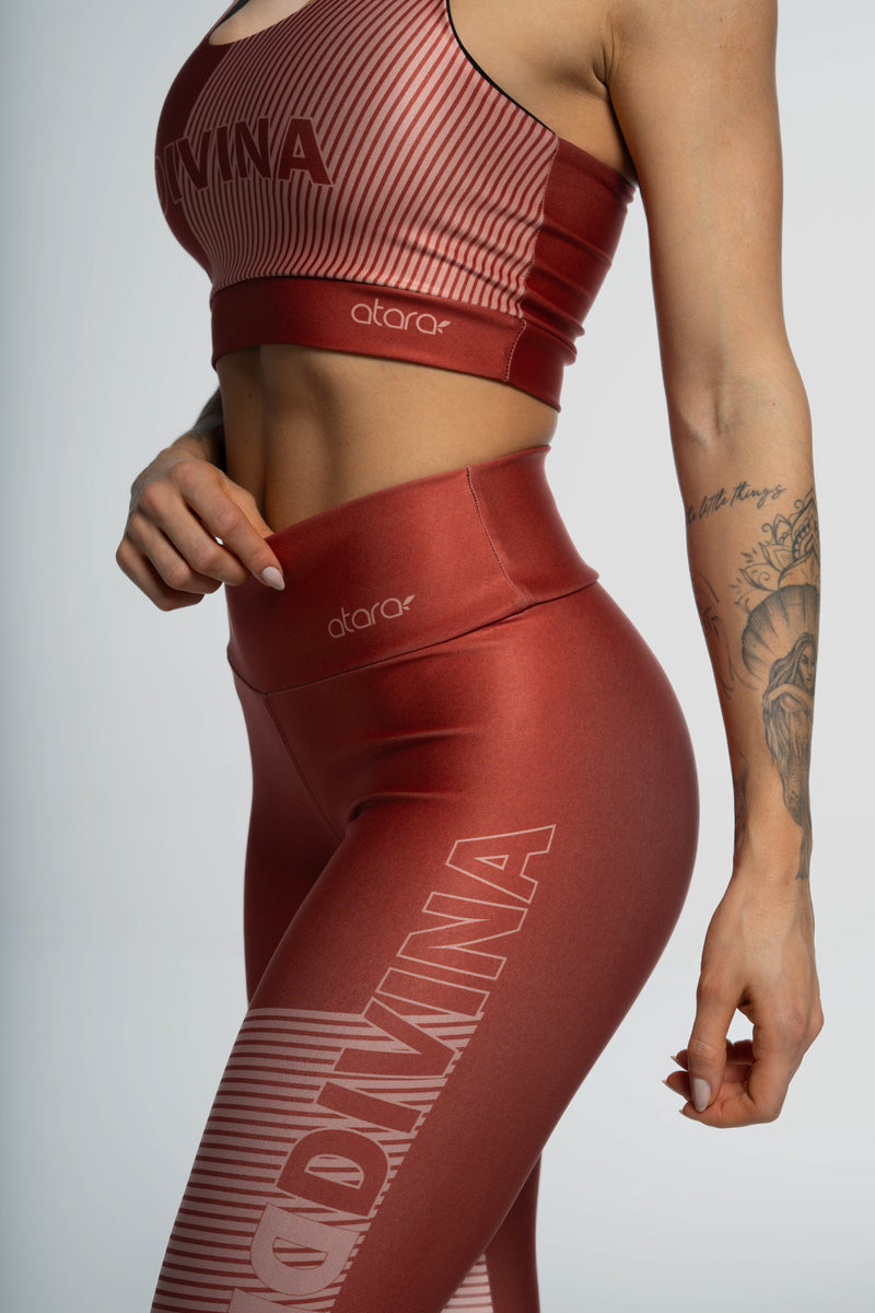 Legging Estampa Localizada Listra Lateral Marrom - atarafitness