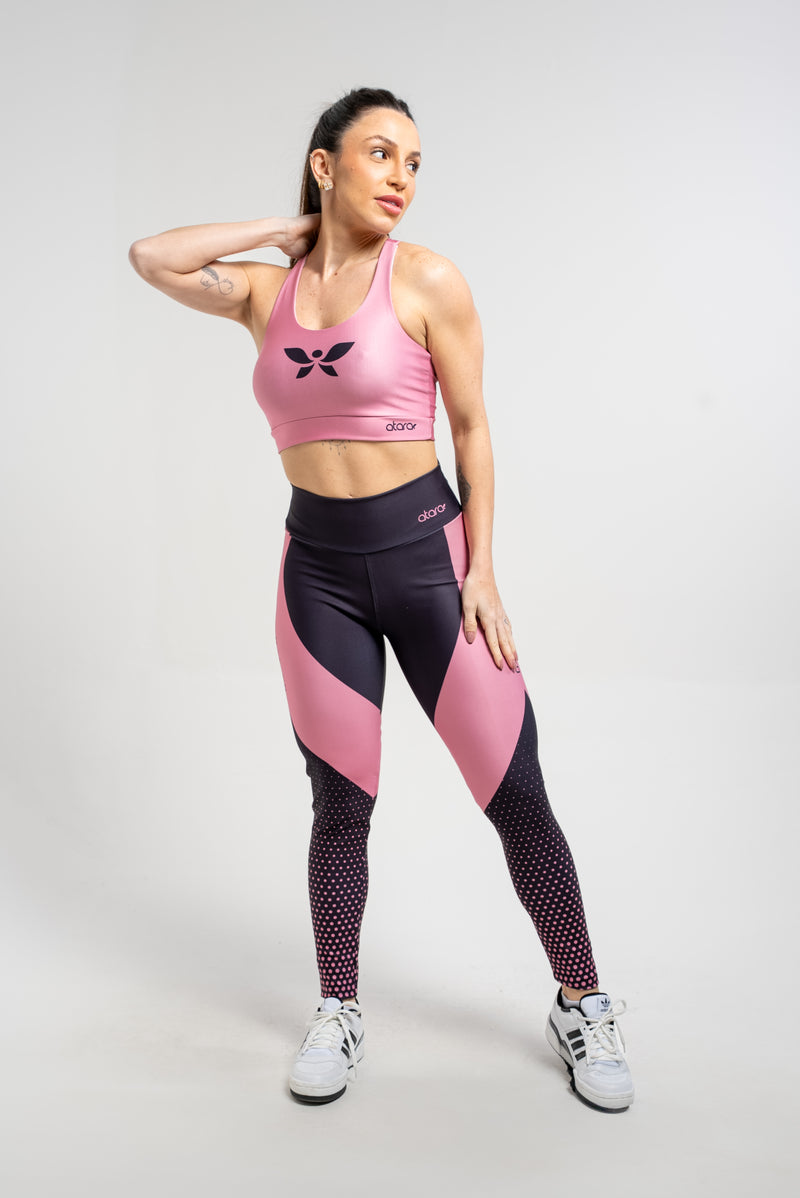 Legging Estampa Localizada Preta Poá Rosa - atarafitness