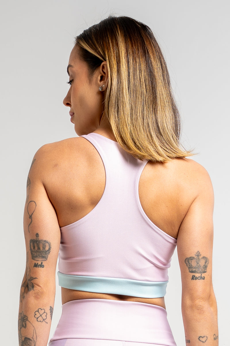 Top Estampa Localizada Três Cores Rosa - atarafitness