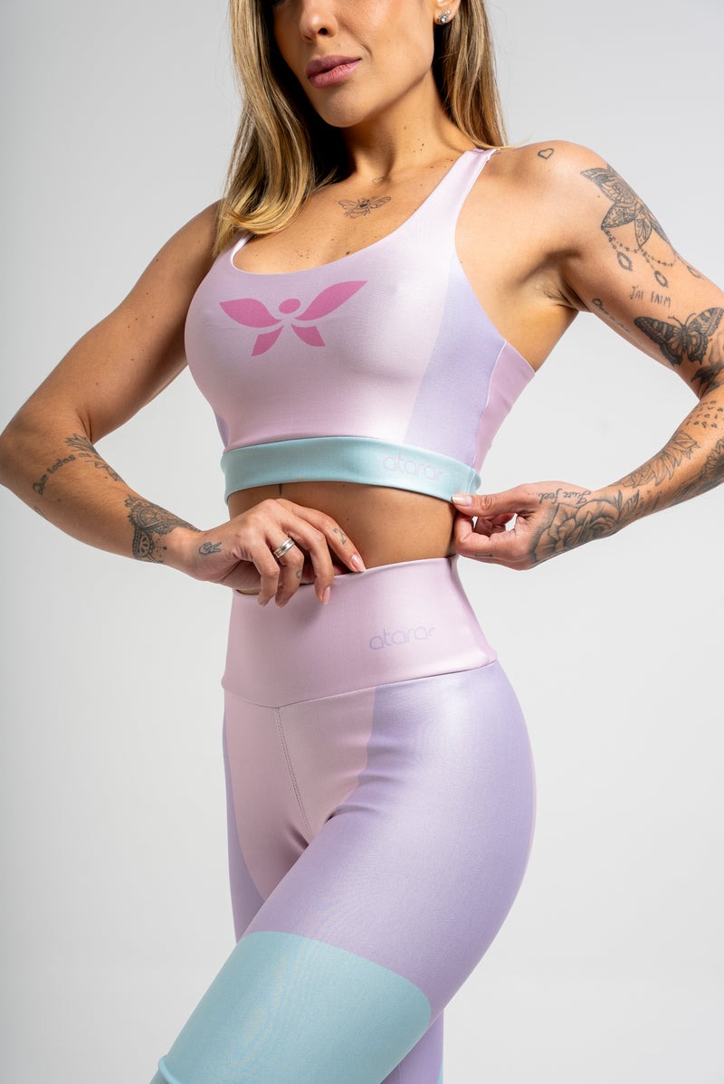 Top Estampa Localizada Três Cores Rosa - atarafitness